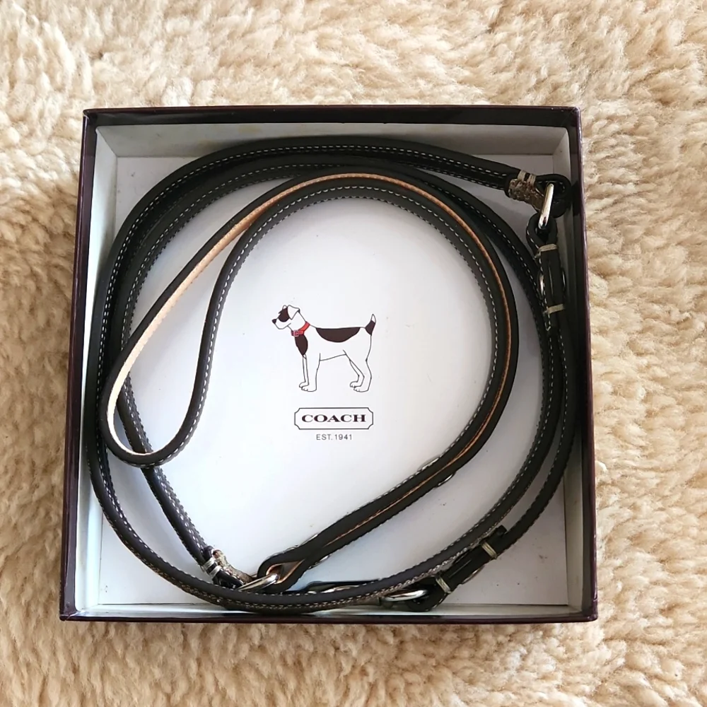 NWT IOB Coach Small Mini Signature Khaki Jacquard & Leather Dog Leash🐕🐾❤️🎁